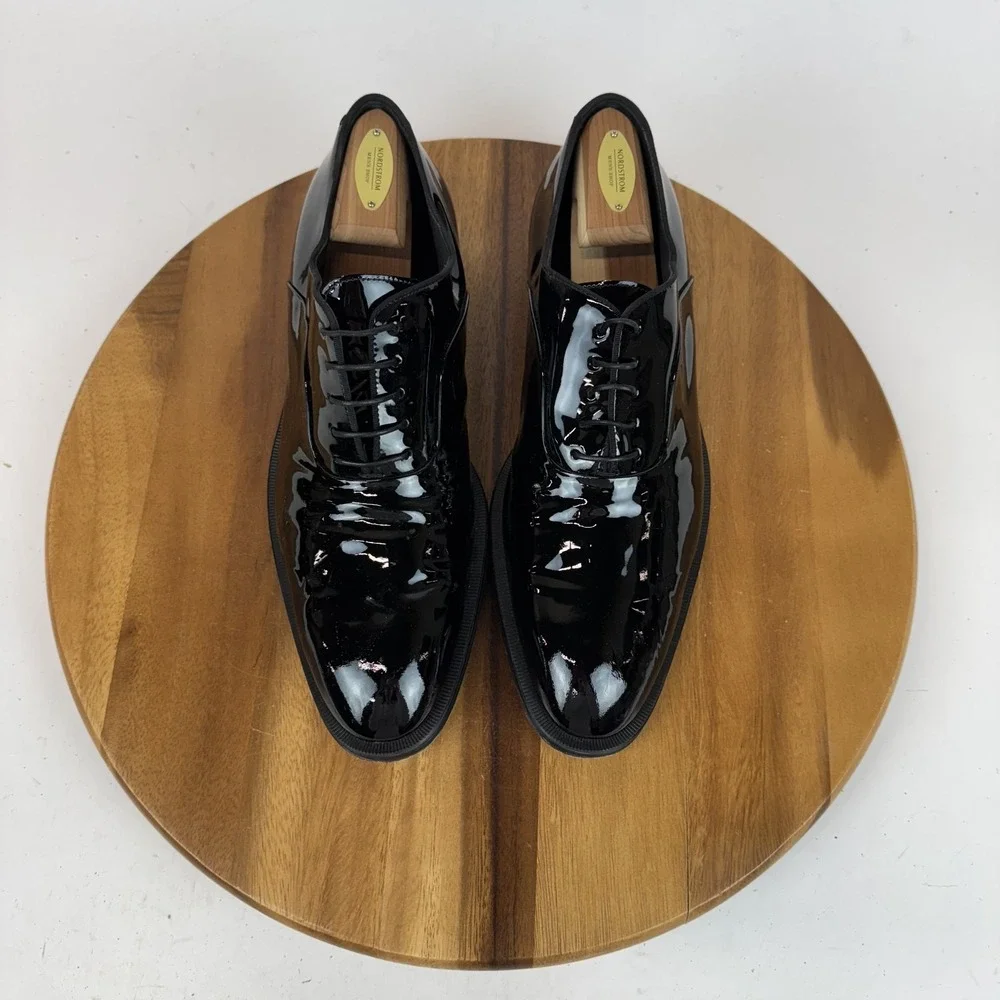 Mens Boss Derrek Black Patent Leather Formal Comfort Oxford Shoes Size 9.5 M GUC